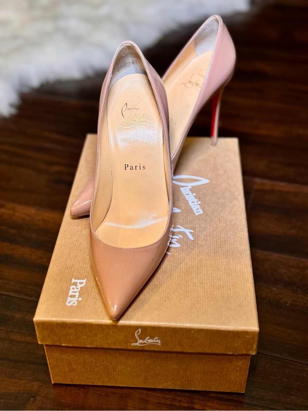 Christian Louboutin Blush Patent Pointed Toe Stiletto Pumps